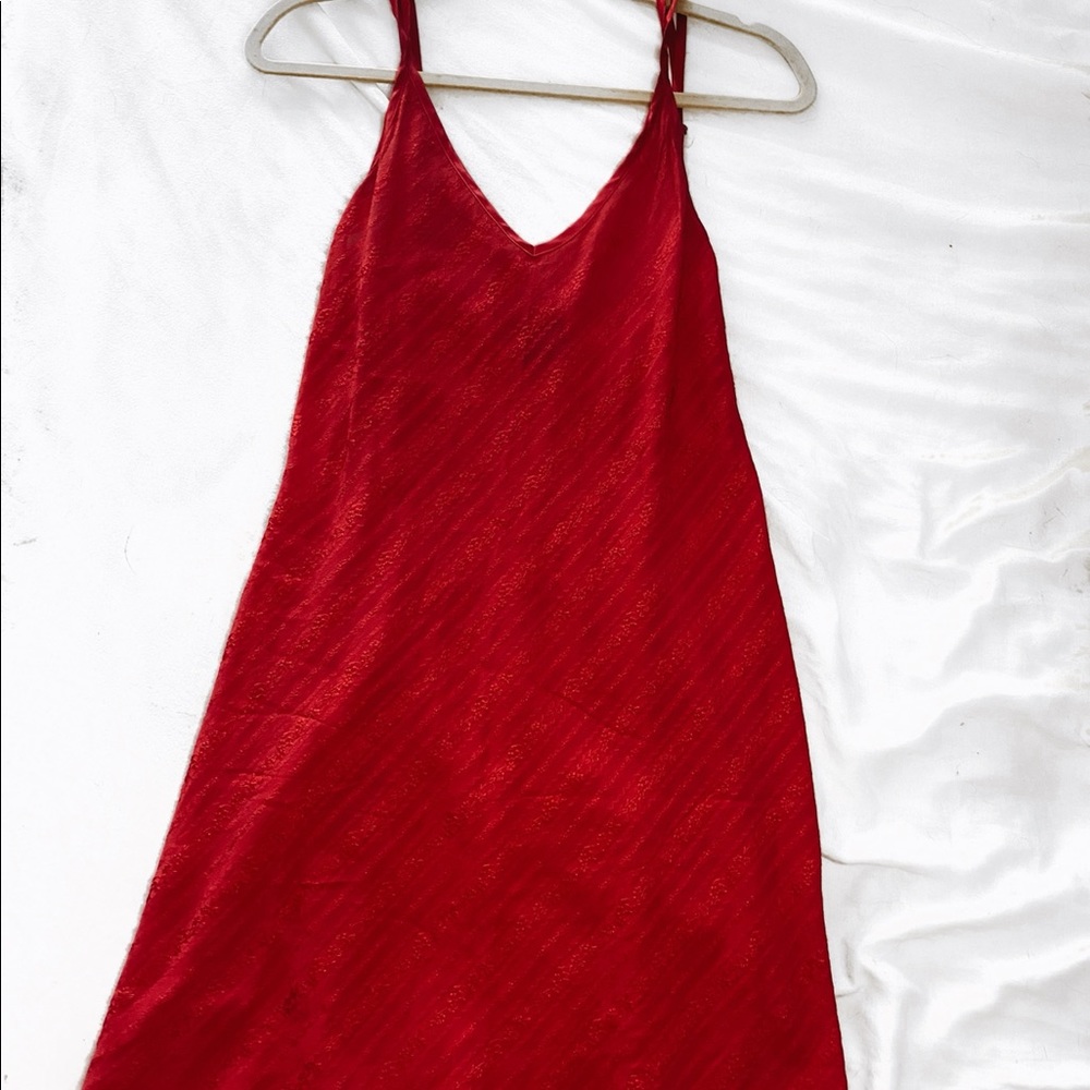 Red slip dress